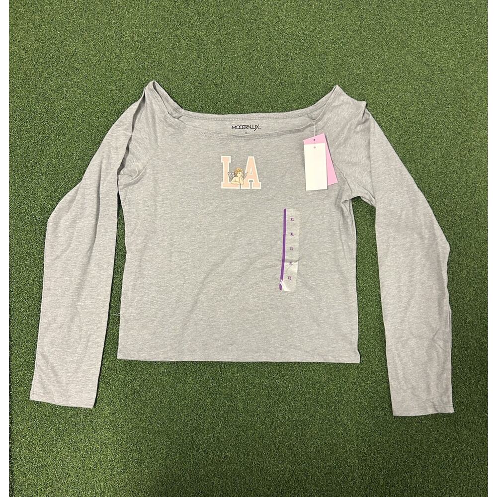 Modern Lux Graphic Tee Shirt Womens XLarge Gray LA Cupid Long Sleeve Fashionable